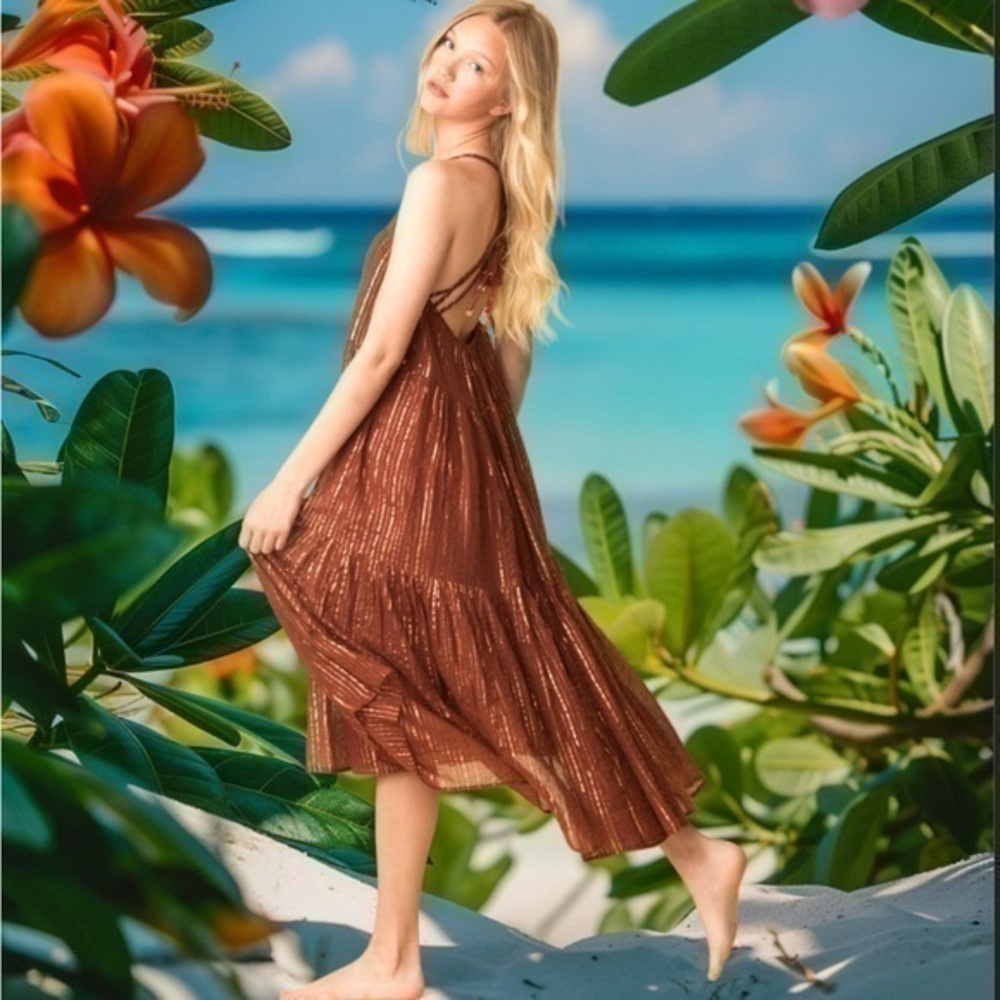 Ulla Johnson Samara Mahogany Lurex Midi Dress Size 4 | Bohemian Summer Cotton